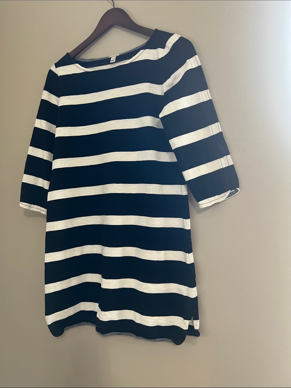 J. Crew Black and White Striped Boatneck Dress
